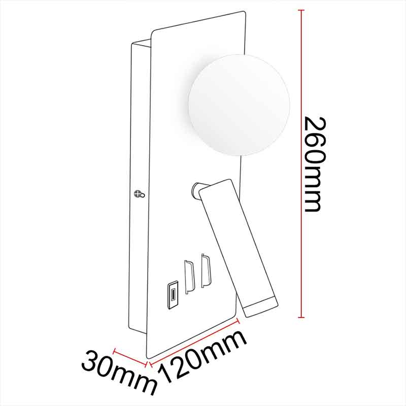 Liseuse DILIBED ALUK40 6W 70Lm/W USB AC85-265V