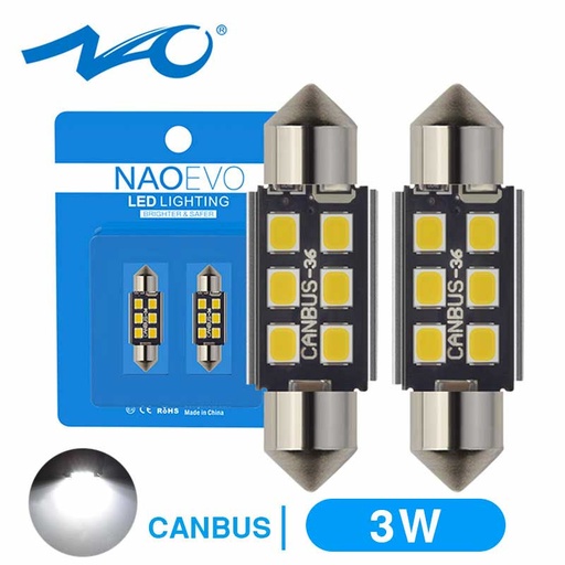 Ampoules LED Navettes FES C5W 6SMD3535 36mm Canbus Blanc 6000K DC12V (copie)